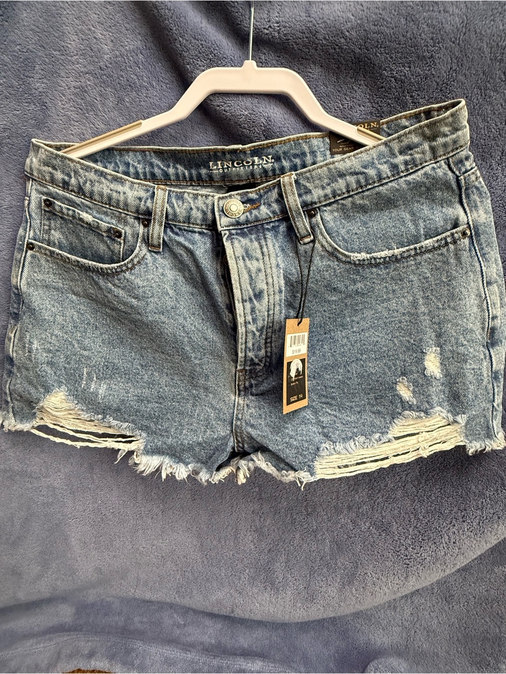 High-Rise Distressed Denim Shorts - Light Blue